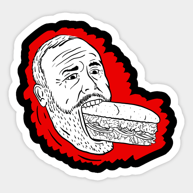 Alex Jones Cries While Wolfing Down A Subway Tuna Footlong Sticker by The Adult Nerd